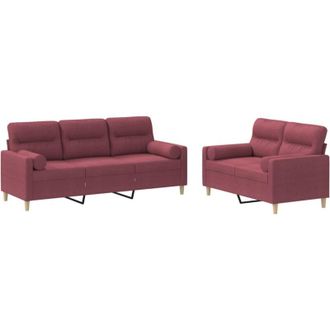 vidaXL Juego De Sof&aacute;s Con Cojines 2 Piezas Tela Rojo Tinto Vidaxl
