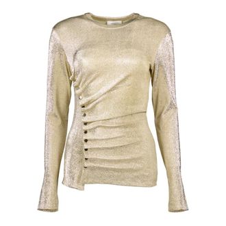 Paco Rabanne Long Sleeve T-Shirts, female, Yellow, XS, Metallic Gold Draped Top