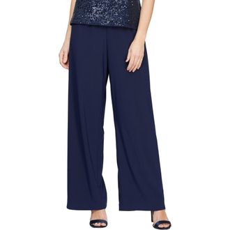 Alex Evenings Matte Jersey Straight Leg Pants in Dark Navy at Nordstrom, Size Large