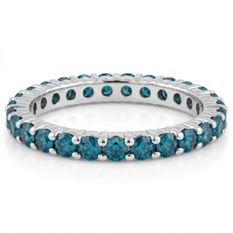 Pompeii3 1ct Blue Diamond Eternity Ring 14K White Gold Size Selectable