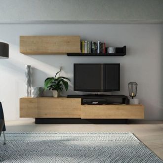 Vente-Unique Parete TV con scomparti Quercia e antracite - MONTY