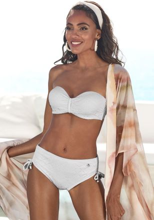 Lascana Bikini-Hose LASCANA Omara, Damen, Gr. 36, N-Gr, beige (creme), Recycling-Polyamid, unifarben, Badehosen Bikini-Hose, mit Lochstickerei