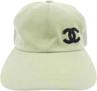Chanel Pre-owned Katoenen Pet - Dames - Vintage Accessoires - Groen - ONE Size - Katoen - Vintage