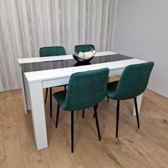 Kosy Koala Dining Table & 4 Chairs Set White Black Table With 4 Green Velvet Chairs Dining Room Furniture in Brown