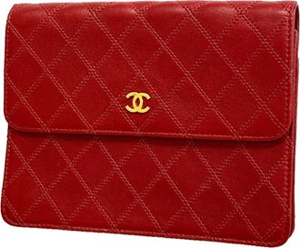 Chanel Red Color Leather Pouch (Pre-Owned)