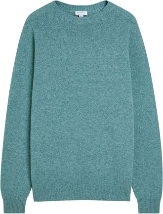 Sunspel Melang&eacute; Wool Jumper - Light Blue - XL