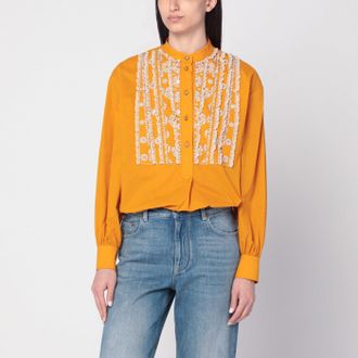 Valentino Ochre yellow shirt with beads and lace