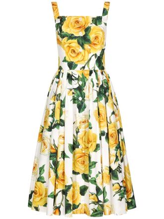 Dolce & Gabbana rose-print cotton midi dress - women - Cotton - 44 - White