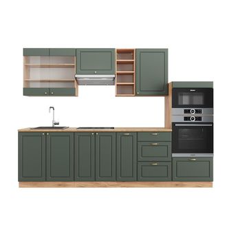 Vicco Mueble De Cocina Fame-line, Green-gold Country/gold Power Roble, 280 Cm, Et Roble
