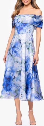 Betsy & Adam Floral Print Organza Party Dress in Blue/Multi at Nordstrom, Size 12