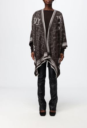 Pinko Asymmetrical Knee-Length Wool Cape with Love Birds Logo