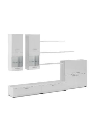Skraut Home Skraut Home - Mueble Comedor Moderno, Sal&oacute;n Con Luces Leds, Acabado En Blanco Brillo Lacado Y Blanco Mate, Medidas: 300x189x42cm