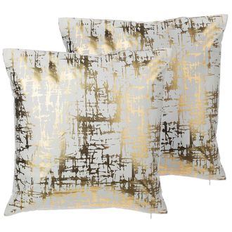 Beliani Beliani - Conjunto De 2 Cojines De Algod&oacute;n Dorado Patr&oacute;n Met&aacute;lico 45 X 45 Cm Efecto Craquelado Gardenia