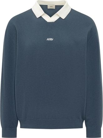 Autry Lange Mouw Polo met V-hals - Heren - V-hals truien - Blauw - M - Katoen - Truien & Vesten