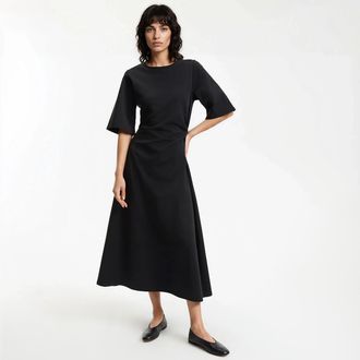 La Redoute Collections Gedrapeerde midi-jurk met korte mouwen