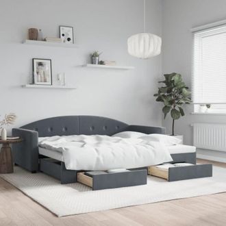vidaXL Daybed with Trundle&Drawers without Mattress Dark Grey 90x190 cm Single vidaXL