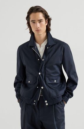 Brunello Cucinelli Bonded fabric outerwear jacket in Navy Blue at Nordstrom, Size 46 It