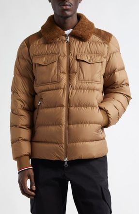 Moncler Jafferau Down Jacket with Genuine Shearling Collar in Caramel at Nordstrom, Size 3