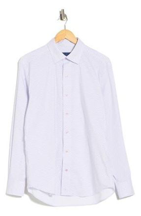 David Donahue Performance Casual Sport Shirt in White/Purple at Nordstrom Rack, Size Xx-Large