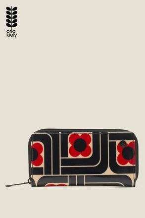 Orla Kiely Womens Navy Geometric Floral Print Large Zip-Around Wallet With Card Slots - One Size