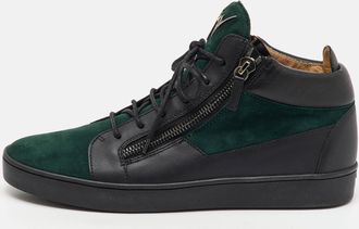 Giuseppe Zanotti Green/black Suede And Leather Double Zip High Top Sneakers