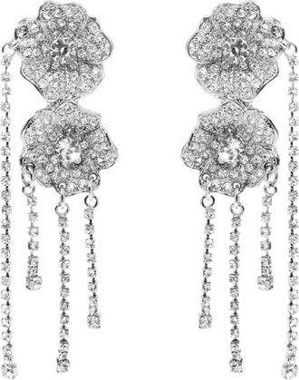 Alessandra Rich Bloem Oorbellen Met Kristallen Franjes - Dames - Oorbellen - Grijs - ONE Size - Accessoires