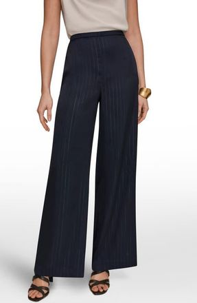 DKNY Wide Leg Pull-On Pants in Navy/Silver Pinstripe at Nordstrom, Size X-Small