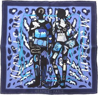Herm&egrave;s Blue Monsieur Et Madame Silk Scarf
