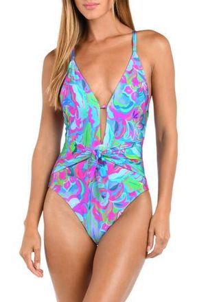 Sunshine 79 Swirltopia Plunge One-Piece Swimsuit in Aqua Multi at Nordstrom Rack, Size 14