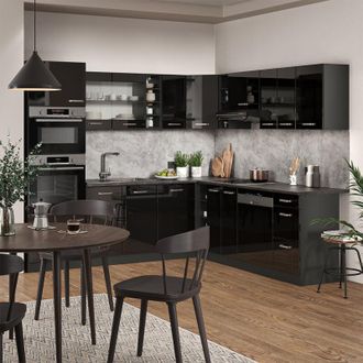 Vicco Cocina Esquinera R-line, Negro/antracita De Alto Brillo, 237 X 60 Cm Sin Encimera