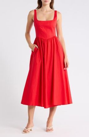 Wayf Corset Midi Dress in Red at Nordstrom Rack, Size X-Large