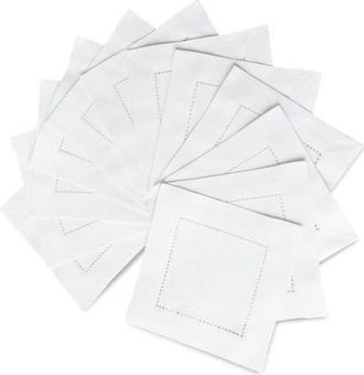 Solino Home Cotton Linen Hemstitch Cocktail Napkins Set of 12, 6 x 6 Inch for Dining Table, Holiday and Everyday Table Decor in White at Nordstrom