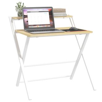 HOMCOM Homcom - Mesa De Escritorio Plegable Mesa De Estudio Con Estante Superior Estilo Moderno Para Sala Oficina Dormitorio 81,5x70x84 Cm