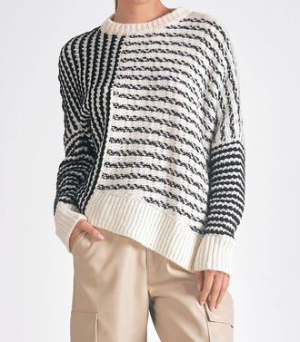 Elan Aysmmetrical Striped Sweater In Black/white