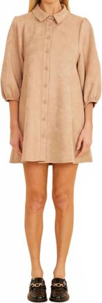 Dolce Cabo Womens Faux Suede Puff Sleeve Shirt Dress In Sand