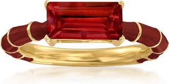 Ross-Simons Garnet and Red Enamel Ring in 18kt Gold Over Sterling