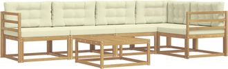 vidaXL Conjunto De Sof&aacute;s De Exterior 6 Uds. Blanco Y Crema Poli&eacute;ster Vidaxl