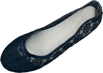 Generic Slip On Shoes for Women Casual Smart Pumps Round Toe Solid Color Breathable Elegant Comfortable Lace Ballet Flats Outdoor Leisure Black