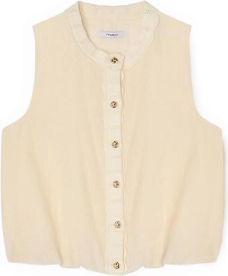 Motivi Top van gemengd lyocell met gebreide randen - Dames - Tops zonder mouwen - Wit - M - Polyester - Tops
