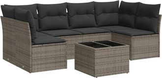 vidaXL Vidaxl - Set De Sof&aacute;s De Jard&iacute;n 7 Piezas Con Cojines Rat&aacute;n Pe Gris