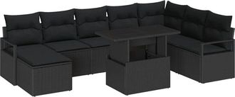 vidaXL Conjunto De Sof&aacute; De Jard&iacute;n 9 Pcs Negro Polirat&aacute;n Vidaxl