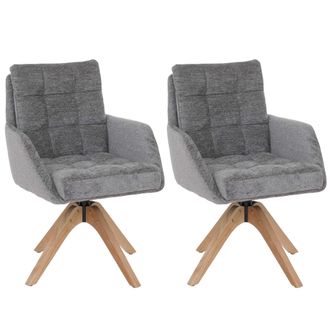 Hhg [nunca Usado] Juego De 2 Sillas De Comedor Hhg-708, Silla De Cocina, Giratoria, Tejido De Chenilla (680 G/m&sup2;), Certificaci&oacute;n Oeko-tex, Madera Mvg, Gri