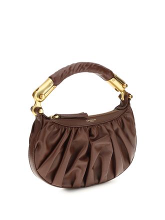 Balmain Womens &Eacute;b&egrave;ne Mini Bag Calfskin Leather 8gm Marron Fonc&eacute; Calf Suede Shoulder