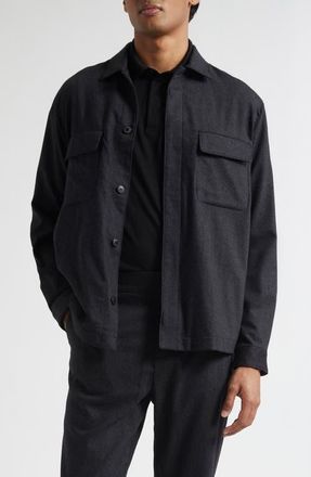 Sunspel Stretch Virgin Wool & Cashmere Flannel Overshirt in Charcoal Melange at Nordstrom, Size Xx-Large