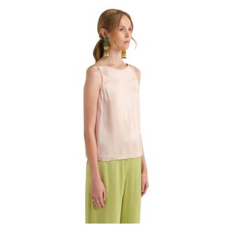 Maliparmi Boot-neck Viscose Top with Deep V Back - Dames - Tops zonder mouwen - Roze - S - Satijn - Tops