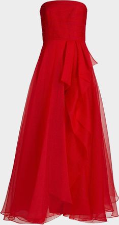 Theia Teresa Draped Strapless Gown