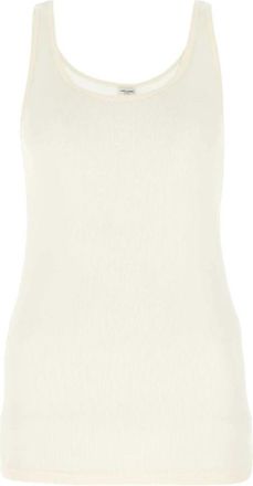 Saint Laurent Fijn geribbelde- semi-transparante tanktop - Dames - Tops zonder mouwen - Wit - L - Katoen - Tops