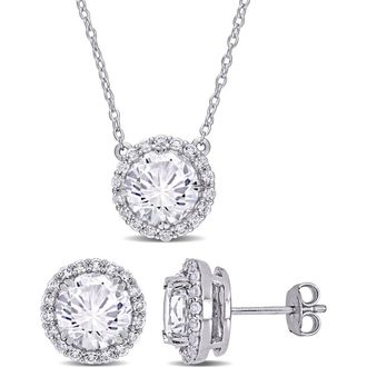 Delmar Lab Created White Sapphire Halo Pendant Necklace & Stud Earrings Set at Nordstrom Rack