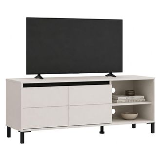 Dmora Mueble Para Tv Cigno, 2 Estantes, 2 Puertas, Con Patas, 138x40x52h Cm Blanco Crema