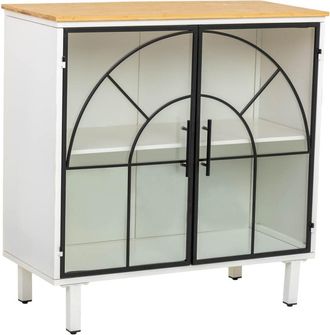 Wanderlust Deco Aparador de vidrio y madera, 2 puertas 81x35,5x80h cm - blanco